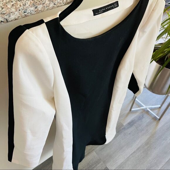Zara Women's Size M Color Block Scalloped Jersey Dress - Picture 3 of 7